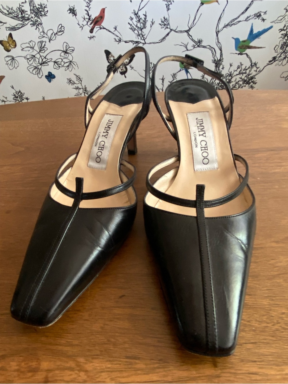 Vintage ‘90s/Y2K Jimmy Choo Black Leather Cutout Slingback Heels - Picture 7 of 16